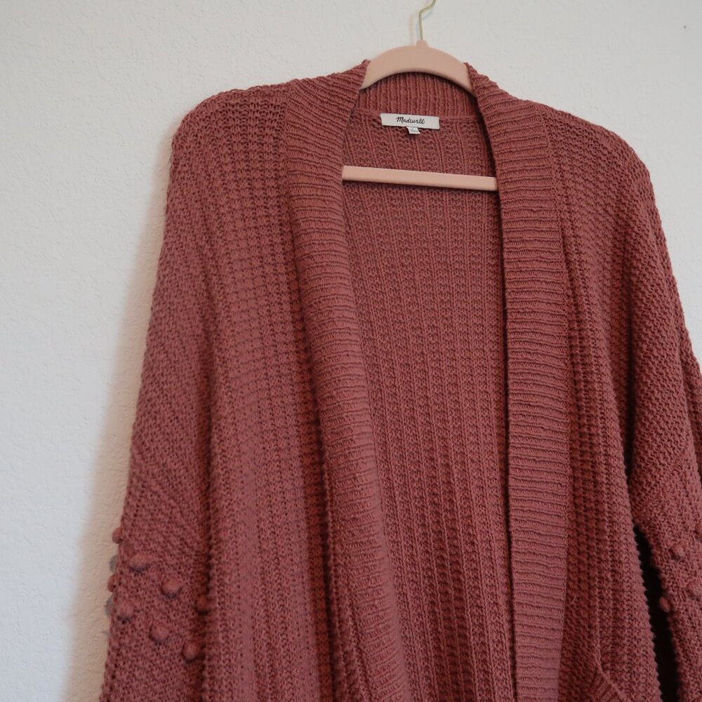 Madewell Mauve Blush Pom-Pom Sleeve Open Front Knit Cardigan Sweater, Size Small - Picture 4 of 8